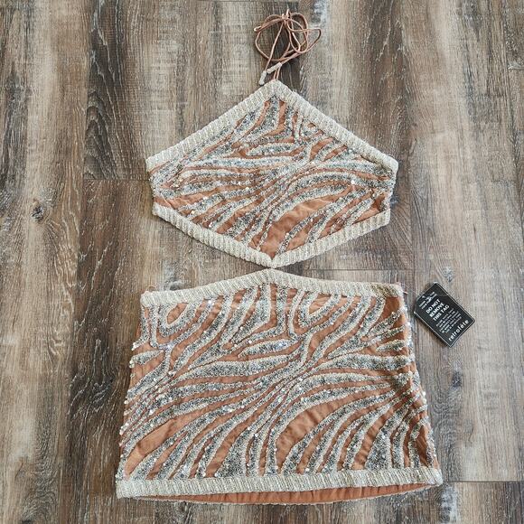 Retrofete Beige and Silver Mini Dress - Picture 2 of 10